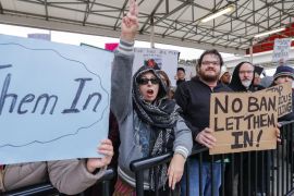 Protest at Atlanta''s Hartsfield-Jackson Atlanta International Airport against President Trump''s immigration ban.