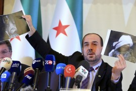 Head of the Syrian opposition group HNC al-Hariri addresses the media in Geneva