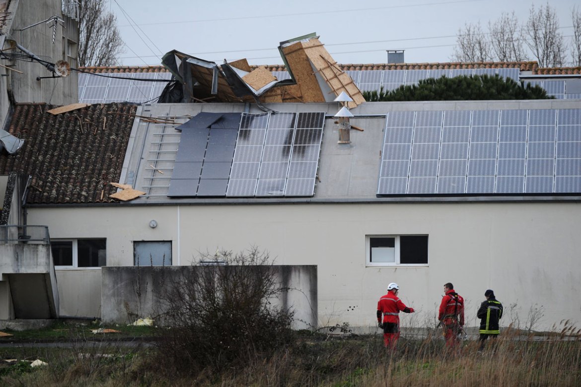 Wind damage to Lycee de la Mer et du Littoral in Bourcefranc-le-Chapus. Gale force winds battered France''s southwestern Atlantic coast on February 4, leaving more than 250,000 homes without power,