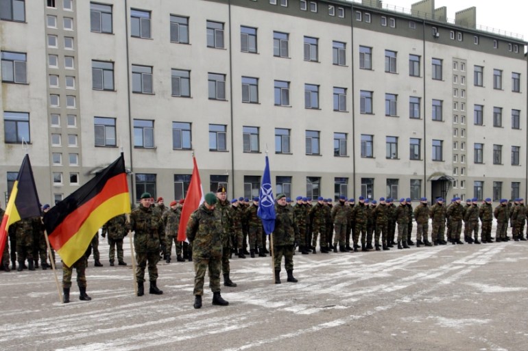 Welcoming ceremony for the first troops of the NATO enhanced Forward Presence (eFP) battalion group