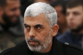 FILE PHOTO: Hamas leader Yehya Al-Sinwar attends a rally in Khan Younis in the southern Gaza Strip