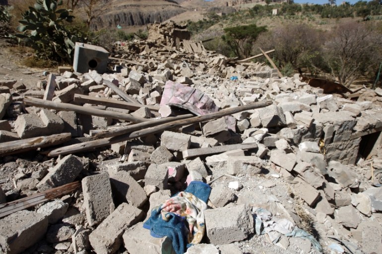 The rubble of a house destroyed by a Saudi-led air strike is pictured in Sanaa