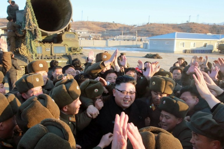 North Korean leader Kim Jong Un guides the test-fire of Pukguksong-2