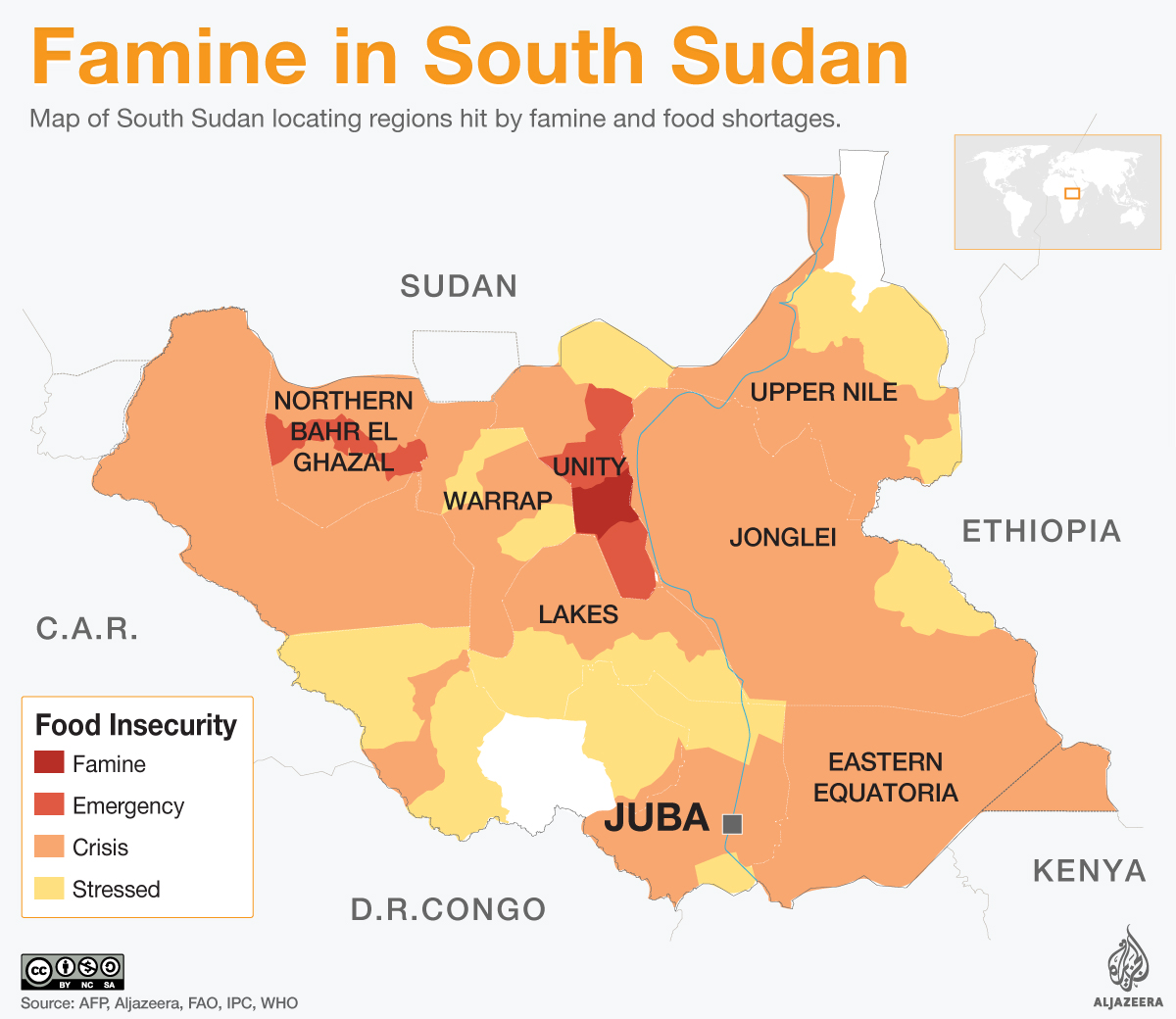 south sudan map famine united nations infographic