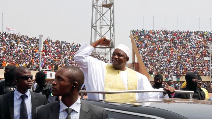 Gambian President Adama Barrow arrives for the swearing-in ceremony and the Gambia''s Independence Day at the Independence Stadium, in Bakau