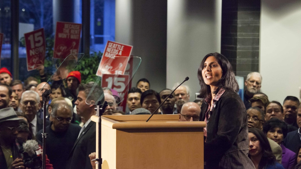 Kshama Sawant has been an advocate for the Fight for $15 campaign for a higher minimum wage [File: David Ryder/Reuters]
