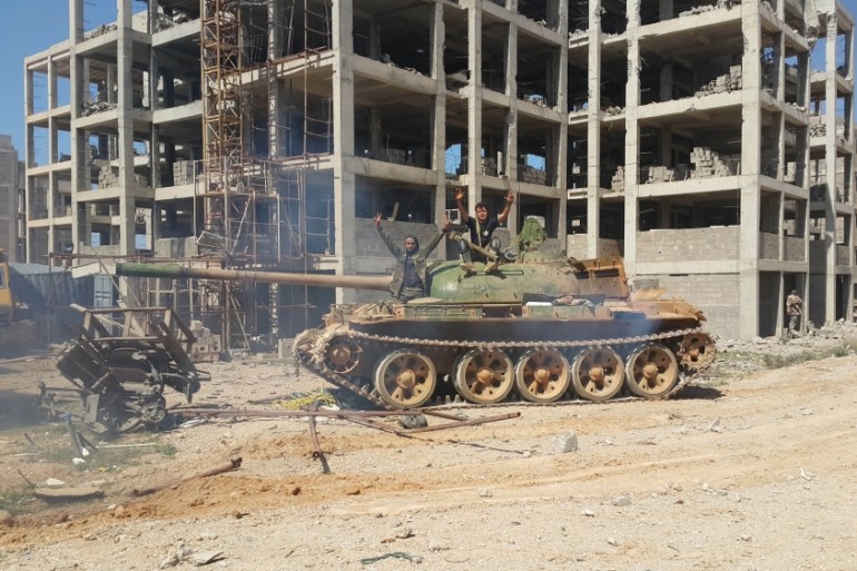 Members of East Libyan forces in southwest of Benghazi