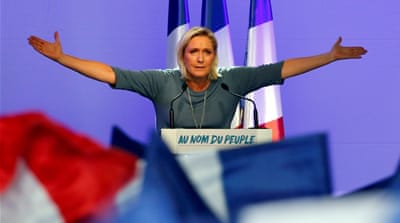 Far-right Marine Le Pen hopes to pull off a Trump-like victory [Jean-Paul Pelissier/Reuters]