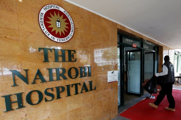 A patient walks into the Nairobi hospital in Kenya''s capital Nairobi