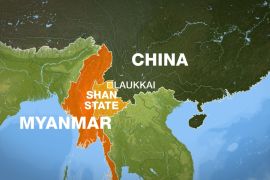 Myanmar map showing Laukkai, Shan state and China border