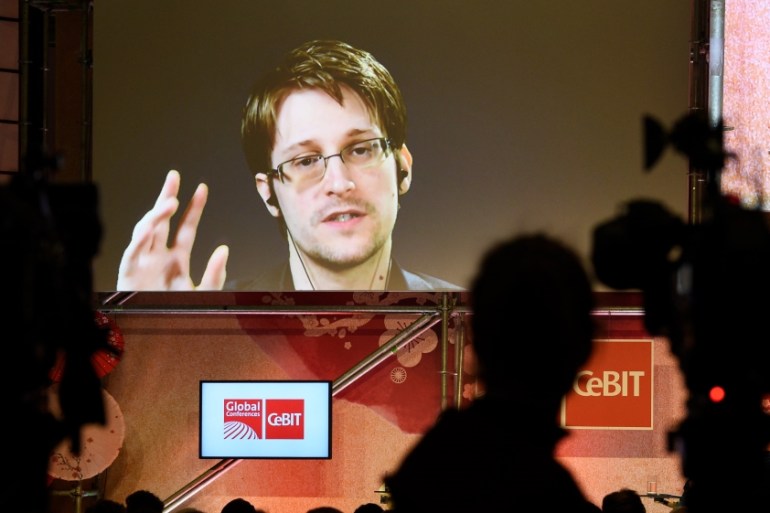 Videoconference with Edward Snowden at CeBIT computing trade fair
