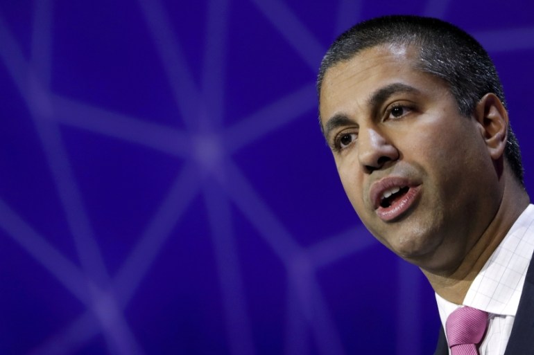 Pai, Chairman of U.S Federal Communications Commission, delivers his keynote speech at Mobile World Congress in Barcelona