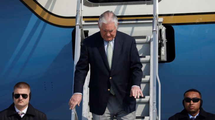 U.S. Secretary of State Rex Tillerson arrives at the Osan Air Base in Pyeongtaek