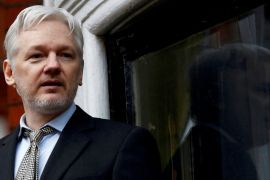 FILE PHOTO: WikiLeaks founder Julian Assange makes a speech from the balcony of the Ecuadorian Embassy in central London