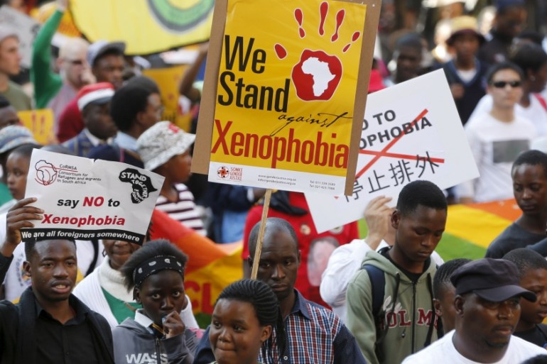 File picture of protest in South Africa against xenophobia