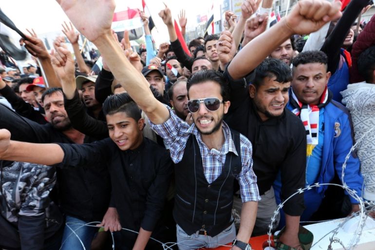 Supporters of Iraqi Shia cleric Muqtada al-Sadr protest