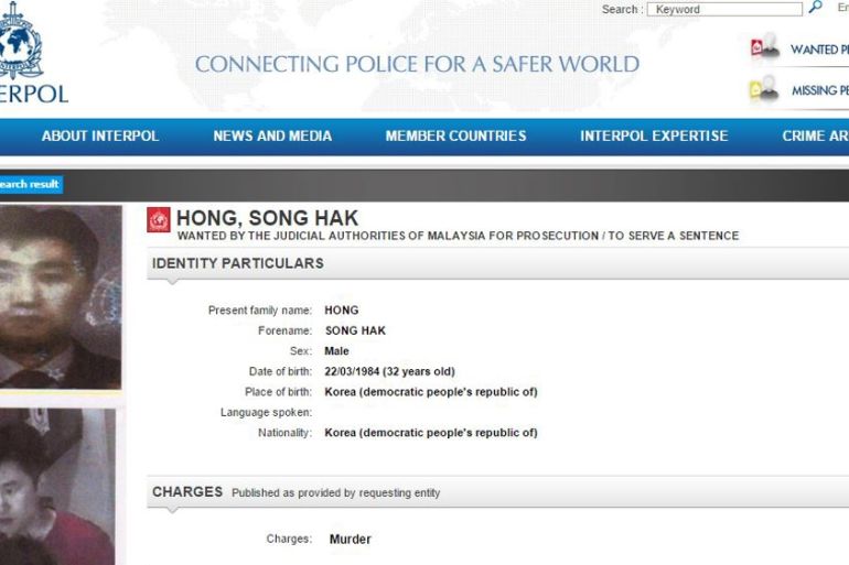 Interpol Red Notice for Noth Korea''s HONG, SONG HAK