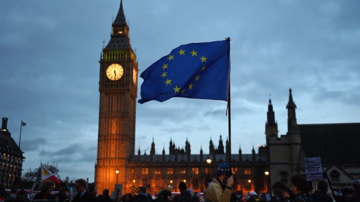 EU Migrants protest outside parliament in London during Article 50 debate