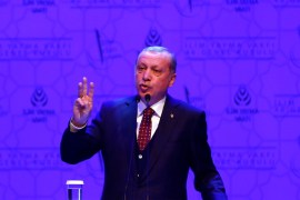 Turkish President Erdogan makes a speech during a meeting in Istanbul