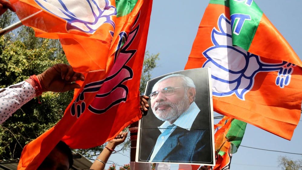 BJP was on course to win the biggest state assembly majority for any party in Uttar Pradesh since 1980 [EPA]