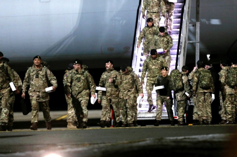British soldiers arrive at Amari military air base in Estonia