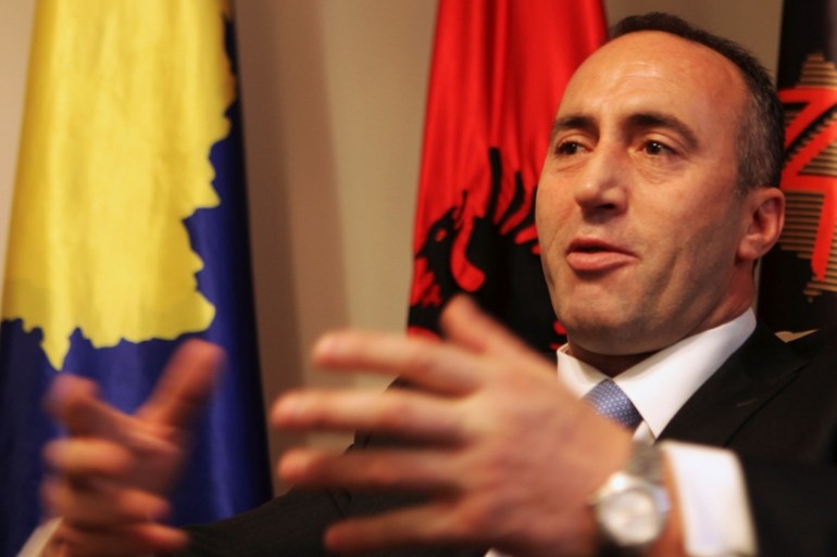 FILE PHOTO - President of AAK Haradinaj speaks during interview with Reuters at the AAK headquarters in Pristina