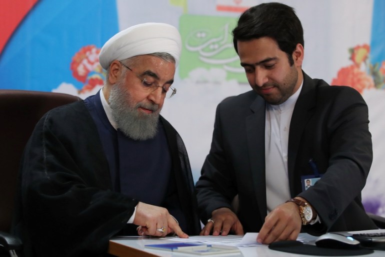 Iran''s President Hassan Rouhani registers to run for a second four-year term in the May election, in Tehran