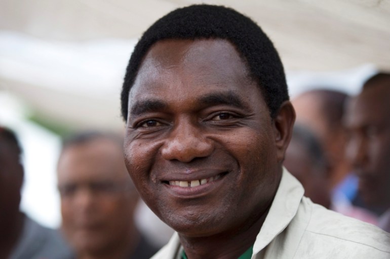 FILE PHOTO - UPND presidential candidate Hakainde Hichilema smiles during a rally in Lusaka