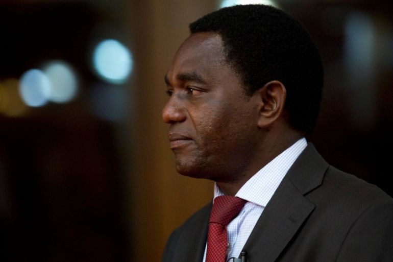 FILE PHOTO - Presidential candidate for the United Party for National Development Hakainde Hichilema is pictured during a break from a live television debate in Lusaka