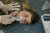 A child receiving treatment at a field hospital after the April 4 chemical attack in the Syrian town of Khan Sheikhoun [EPA] 