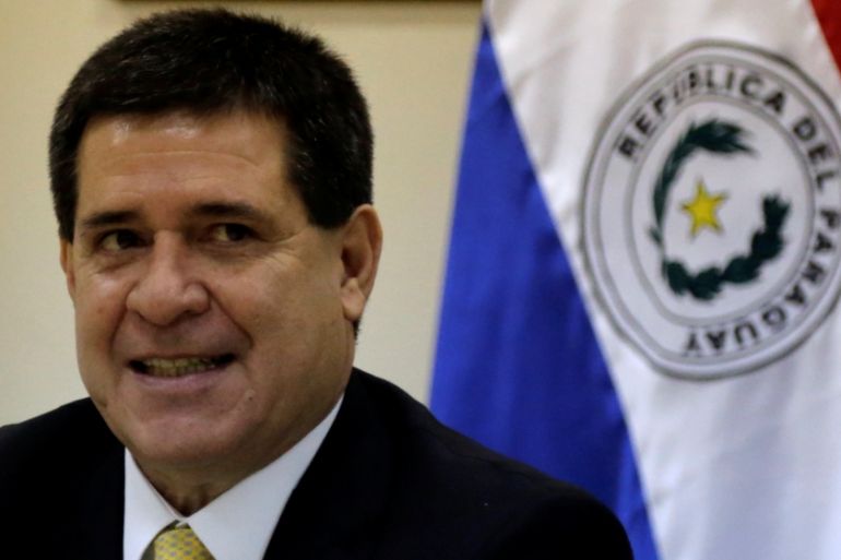 Paraguay''s President Cartes attends a meeting with political leaders in Asuncion