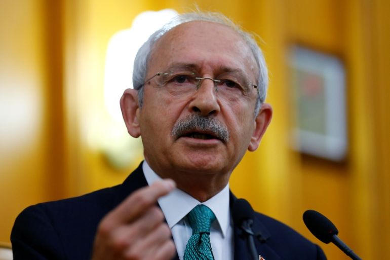 Turkey''s main opposition, CHP leader Kilicdaroglu, addresses MPs from his party during a meeting in Ankara