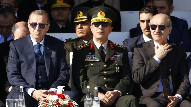 Turkish President Tayyip Erdogan, accompanied by Chief of Staff General Hulusi Akar and Deputy Prime Minister Numan Kurtulmus