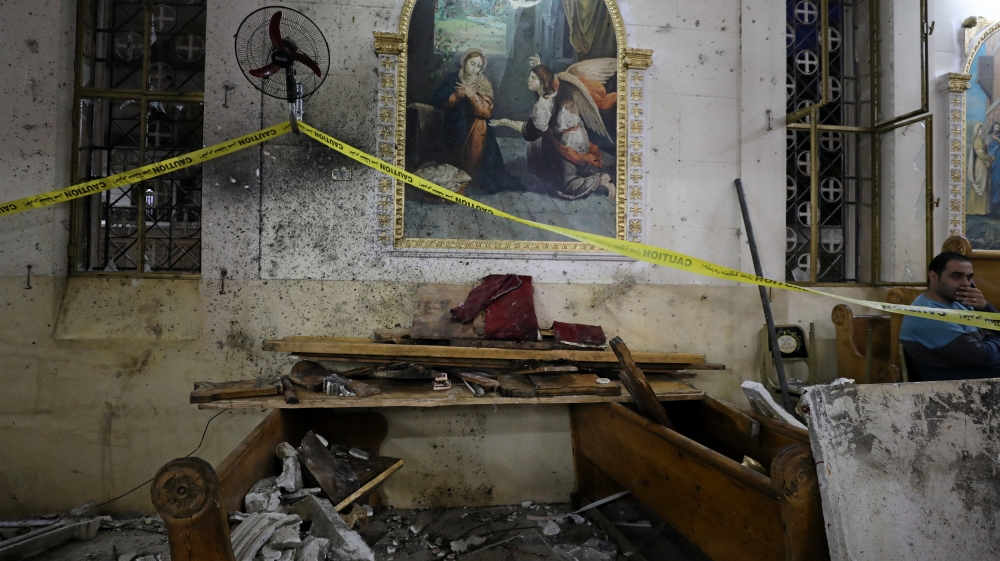 The aftermath of the explosion at the Coptic church in Tanta [Mohamed Abd El Ghany/Reuters]
