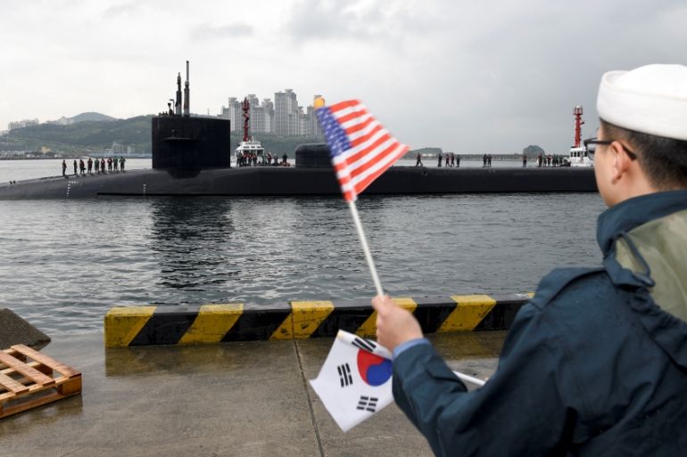 The Ohio-class guided-missile submarine USS Michigan arrives for a regularly scheduled port visit while conducting routine patrols throughout the Western Pacific in Busan South Korea