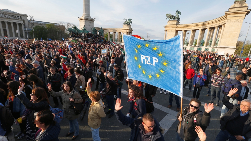 People demanded the defence of Central European University in Budapest [Laszlo Balogh/Reuters]