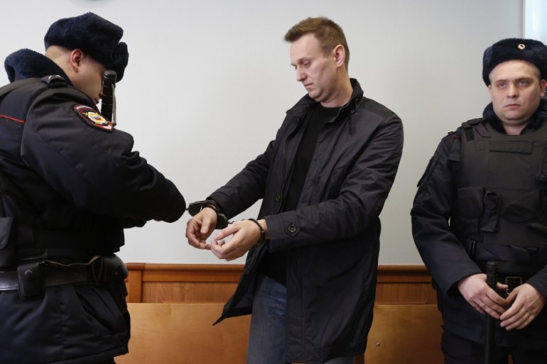Russian opposition leader Alexei Navalny attends court hearing