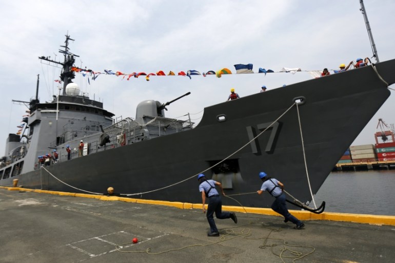 Philippine navy ship Andres Bonifacio docked at Port of Manila