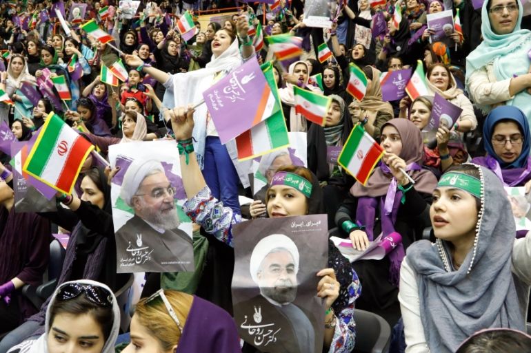 Iranian Presidential candidate Hassan Rounahi election campaign rally in Tehran