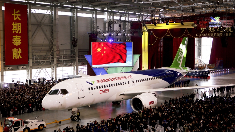 The C919 jet was publicly unveiled in 2015 [File: AP Photo]