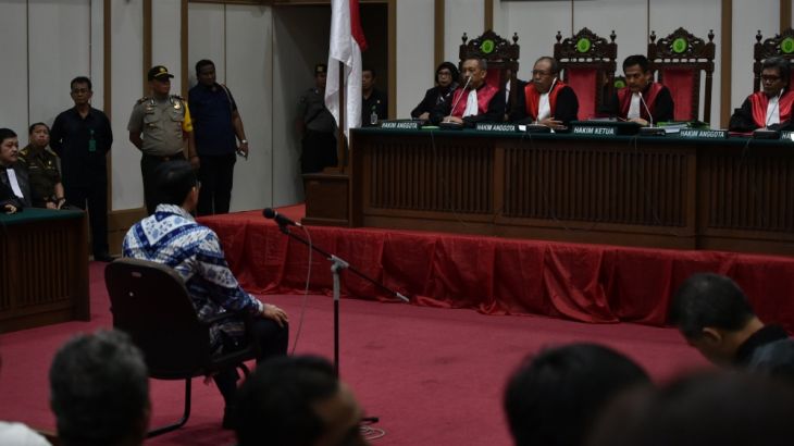 Jakarta''s first non-Muslim governor and Chinese-ethnic minority, Basuki Tjahaja Purnama also known as Ahok, attends court for his verdict in Jakarta