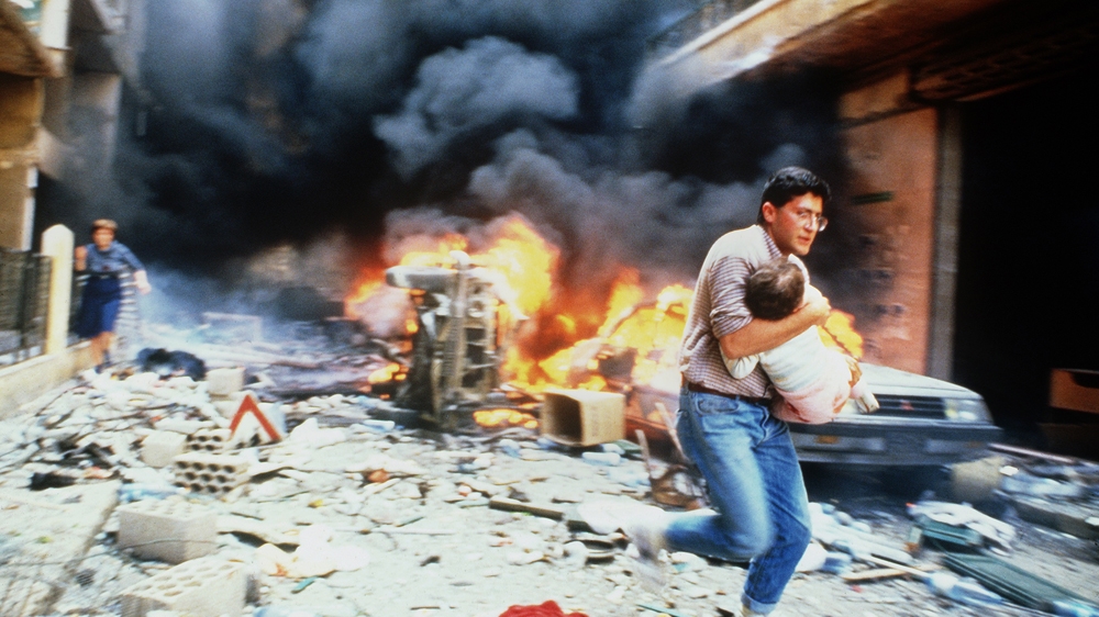 Baz photographed the aftermath of a car bomb in Beirut in 1985 [Patrick Baz/Al Jazeera]