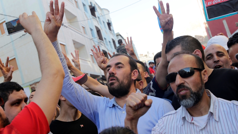 The whereabouts of Nasser Zefzafi, centre, were unclear on Saturday [Youssef Boudlal/Reuters]
