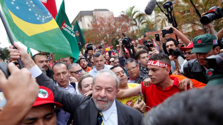 Former Brazilian President Luiz Inacio Lula da Silva arrives at Federal Justice for a testimony in Curitiba