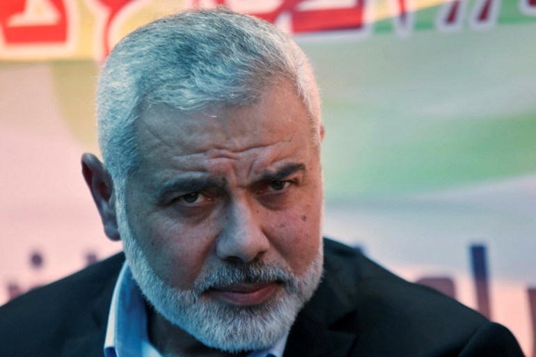 Ismail Haniyeh, newly elected head of Hamas political office, looks on as he visits a sit-in in support of Palestinian prisoners on hunger strike in Israeli jails, in Gaza City