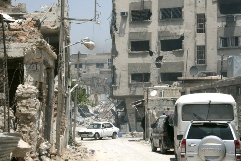 A view shows damaged buildings in Qaboun neighbourhood of Damascus