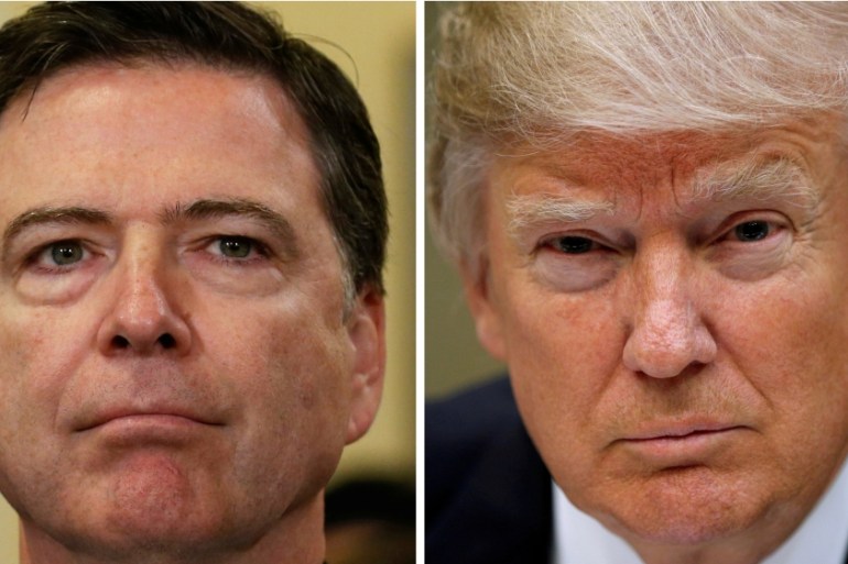FILE PHOTO: A combination photo shows FBI Director James Comey and U.S. President Donald Trump