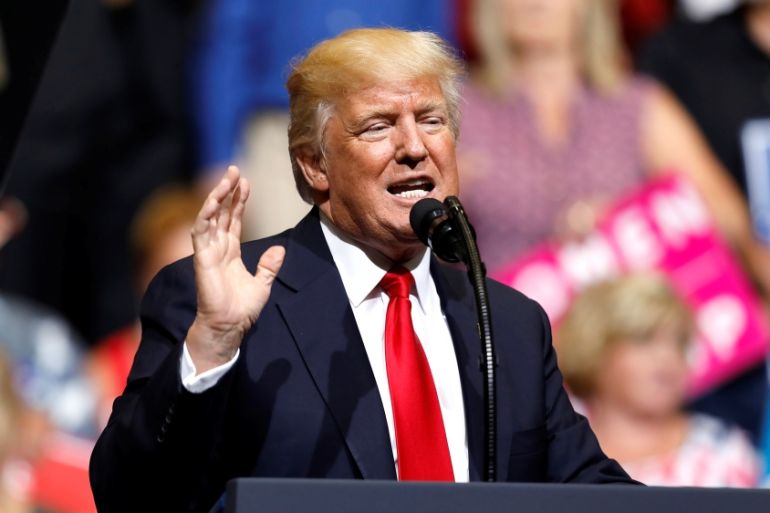 U.S. President Donald Trump speaks during a rally at the U.S. Cellular Center in Cedar Rapids, Iowa, U.S.
