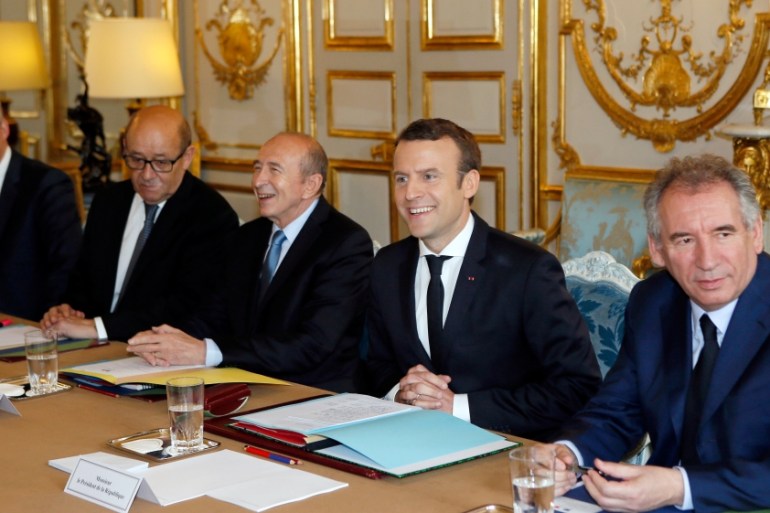 French President Emmanuel Macron attends a cabinet meeting with his newly-named ministers at the Elysee Palace in Paris
