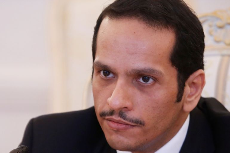 Qatari Foreign Minister Sheikh Mohammed bin Abdulrahman bin Jassim Al-Thani attends a meeting with Russian Foreign Minister Sergei Lavrov in Moscow